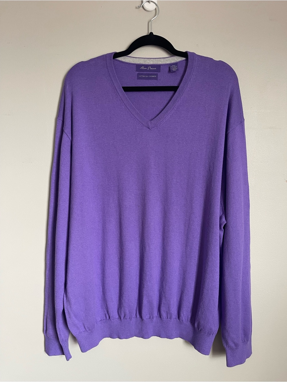 ALAN FLUSSER | Violet Purple Silk Cashmere Cotton Knit V-neck Sweater Sz XXL